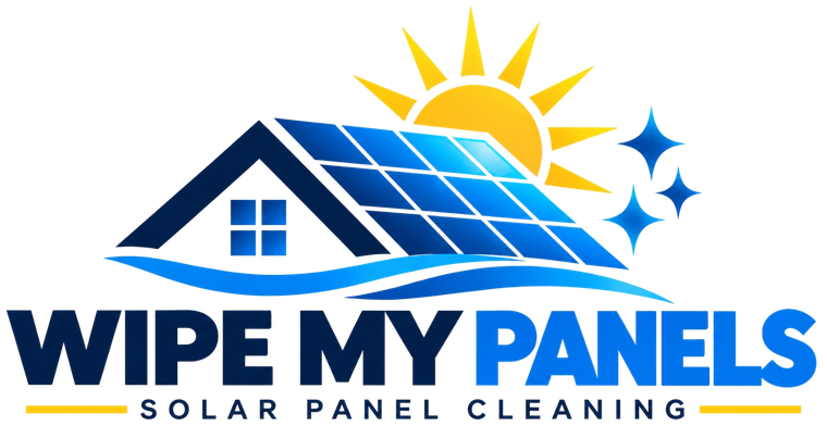 Wipe My Panels logo: a house with rooftop solar panels under the sun